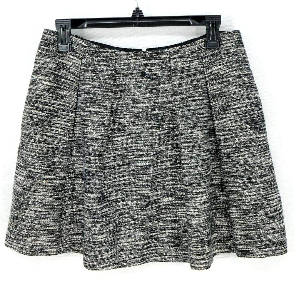 Madewell Skirt Womens 6 Black White Pleated Mini Cotton Blend Lined Zip Pockets